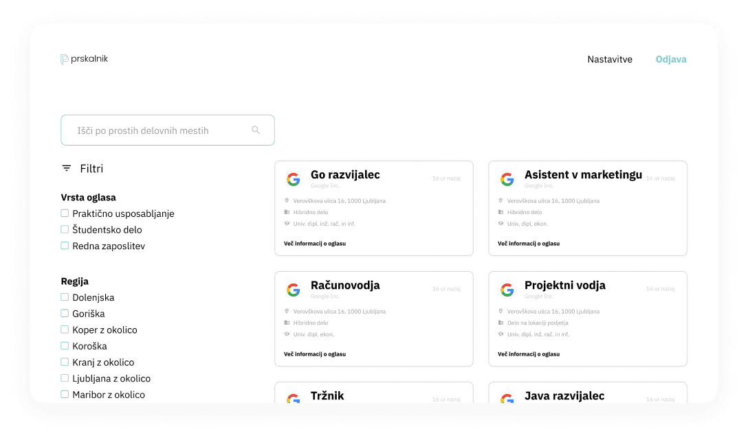 Primer pogleda iskalca služb